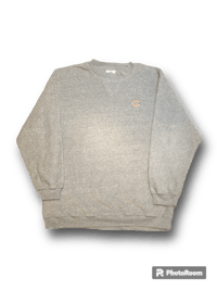 a grey sweatshirt with a logo on it
