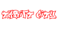 the word'thirty city'is written in red on a white background